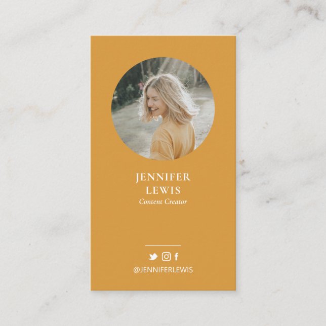 Modern Yellow Photo Social Media Business Card (Front)