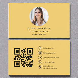 Modern Yellow Photo with QR Code Social Media Business Card