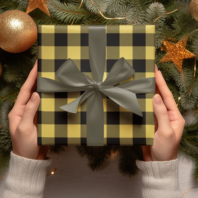 Modern Yellow Plaid Christmas Wrapping Paper (Creator Uploaded)