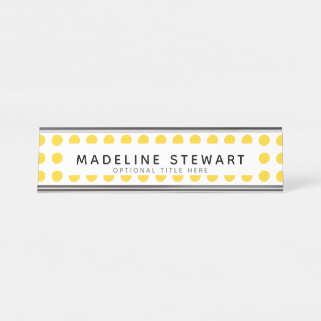 Modern Yellow Polka Dot Personalised Professional Desk Name Plate (Front)
