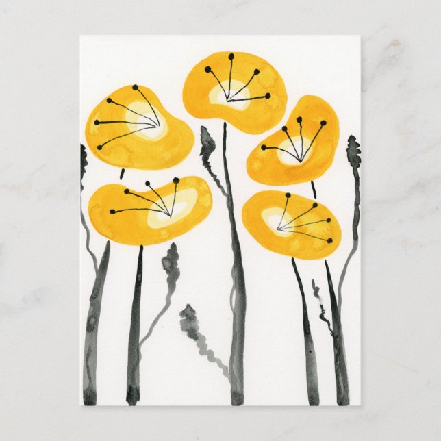 Modern Yellow Poppies Watercolor Fowers Postcard (Front)