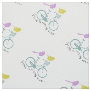Modern Yellow Purple Bird Mint Bicycle Pattern Fabric
