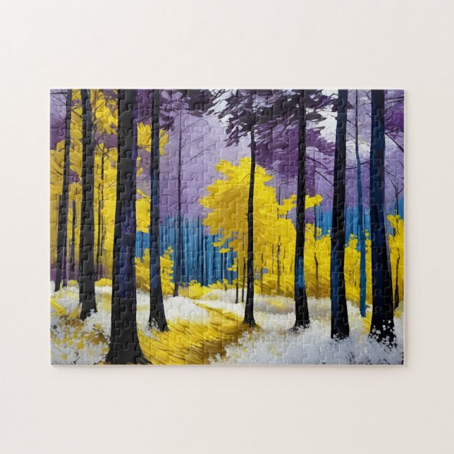 Modern Yellow Purple Blue Bright Vibrant Forest  Jigsaw Puzzle (Horizontal)
