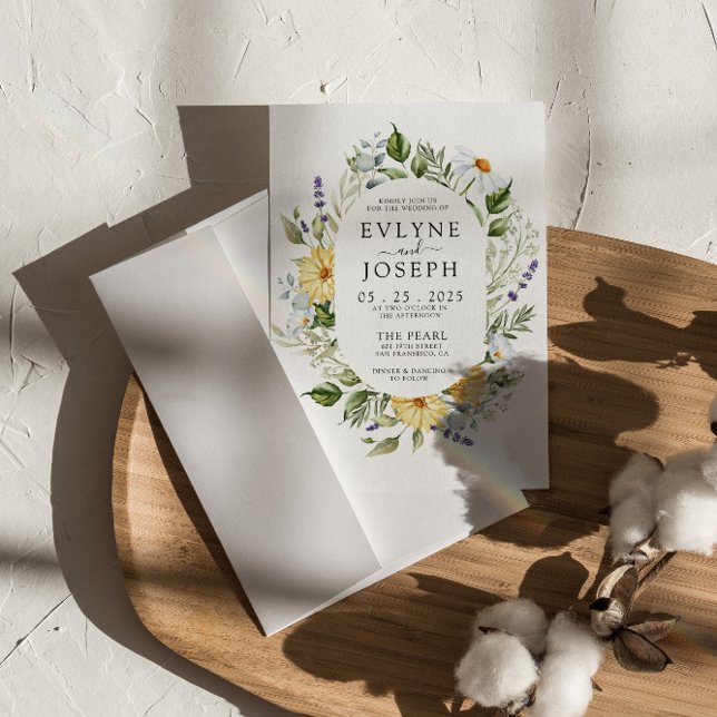 Modern Yellow & Purple Boho Floral Bright Wedding Invitation (Creator Uploaded)