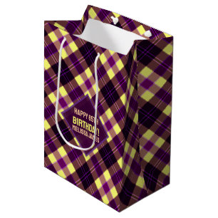 Modern Yellow Purple Brown Tartan Plaid Custom Medium Gift Bag