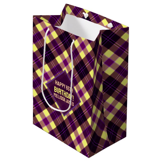 Modern Yellow Purple Brown Tartan Plaid Custom Medium Gift Bag (Front Angled)