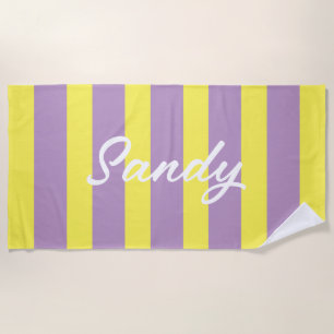 Modern yellow &purple custom name beach towel