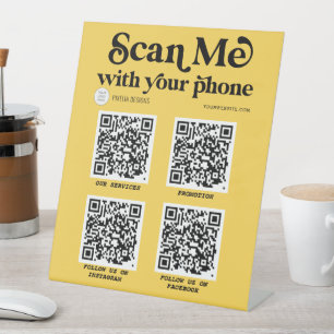 Modern Yellow QR code business networking Trendy  Pedestal Sign