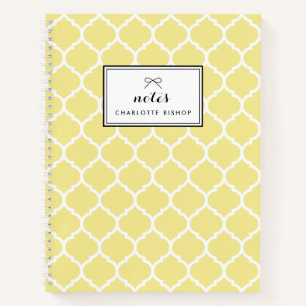 Modern Yellow Quatrefoil Pattern Personalised Notebook