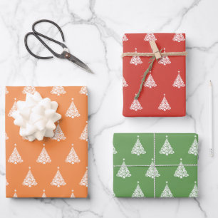 Modern Yellow Red Green Christmas Tree Pattern Wrapping Paper Sheet