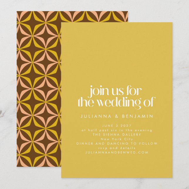 Modern Yellow Retro Aesthetic Chic Wedding  Invitation (Front/Back)
