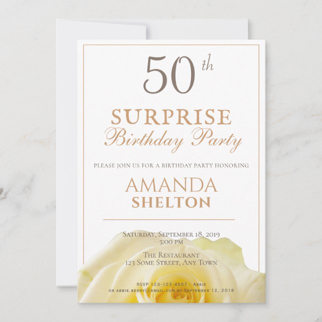 Modern Yellow Rose 50th Surprise Birthday Party Invitation (Front)