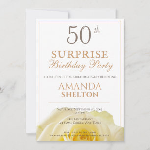 Modern Yellow Rose 50th Surprise Birthday Party Invitation