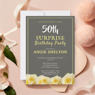Modern Yellow Rose 50th Surprise Birthday Party Invitation