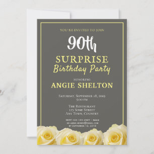 Modern Yellow Rose 90th Surprise Birthday Party Invitation