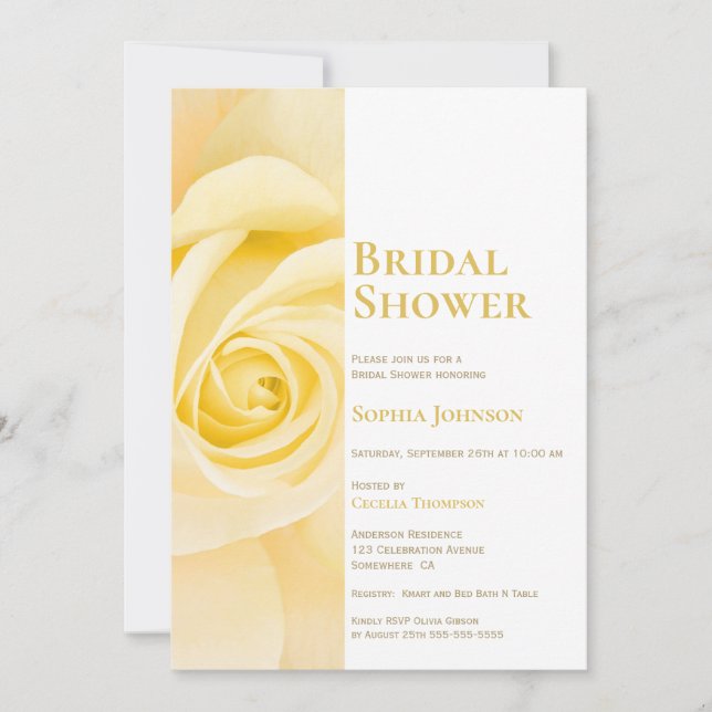 Modern Yellow Rose Bridal Shower Invitation (Front)