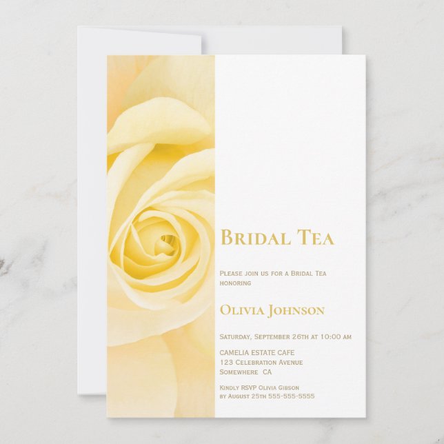 Modern Yellow Rose Bridal Tea Invitation (Front)