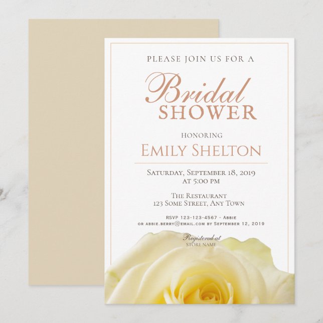 Modern Yellow Rose Floral Bridal Shower Invitation (Front/Back)