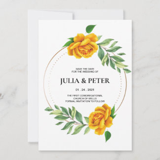 Modern Yellow Rose Floral Save The Date Invitation