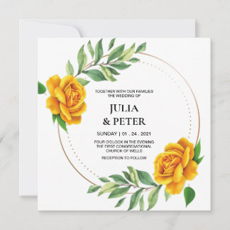 Modern Yellow Rose Floral Wedding Invitation