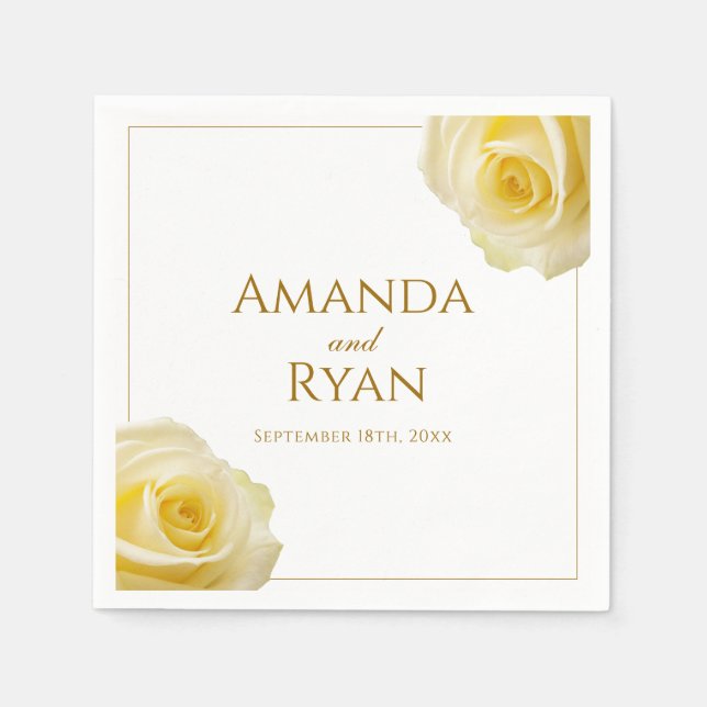Modern Yellow Rose Floral Wedding Napkin (Front)