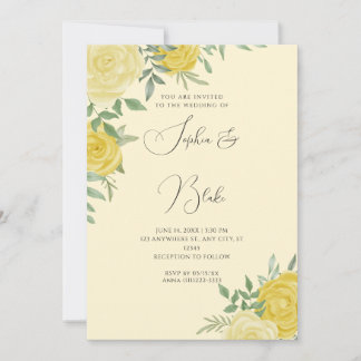 Modern Yellow Roses Elegant Yellow Wedding Invitation