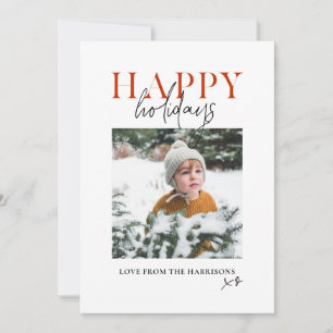 Modern Yellow Script Family Kids Photo Happy Holiday Card