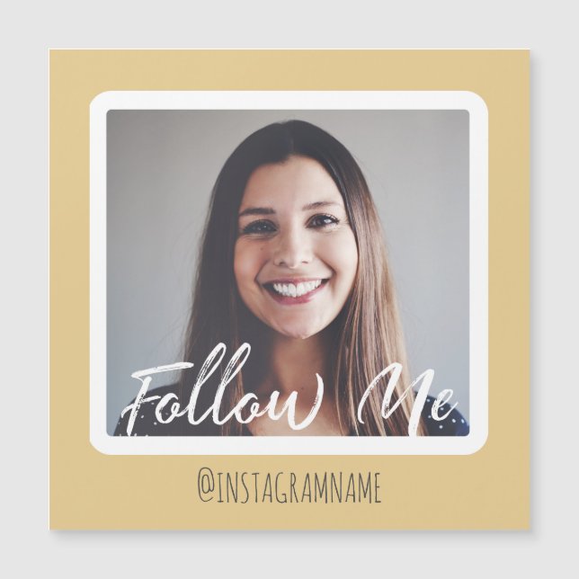Modern Yellow Social Media Follow Me Photo Magnet (Front)