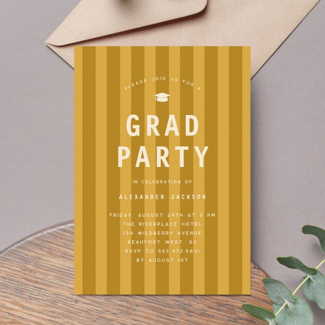 Modern Yellow Sporty Stripes Graduation Party Invitation (Creator Uploaded)