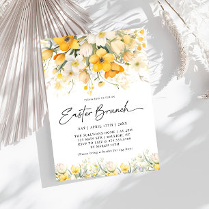 Modern Yellow Spring Floral Easter Brunch Invitation