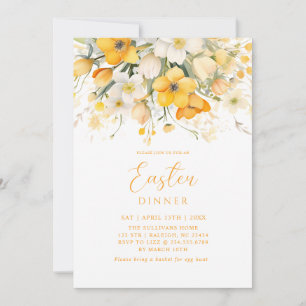 Modern Yellow Spring Floral Easter Dinner Invitation