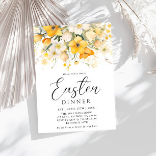Modern Yellow Spring Floral Easter Dinner Invitation