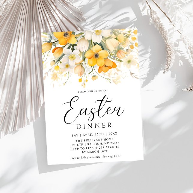 Modern Yellow Spring Floral Easter Dinner Invitation (Creator Uploaded)