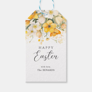 Modern Yellow Spring Floral Happy Easter  Gift Tags
