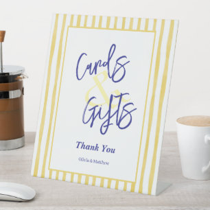 Modern Yellow Stripe Hand Drawn Wedding Pedestal Sign