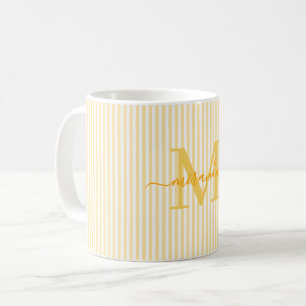 Modern Yellow Stripe Monogram Name Coffee Mug