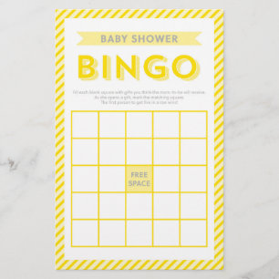 Modern Yellow Stripes Baby Shower Bingo Game Stationery