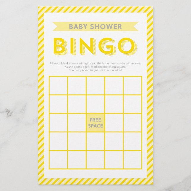 Modern Yellow Stripes Baby Shower Bingo Game Stationery (Front)