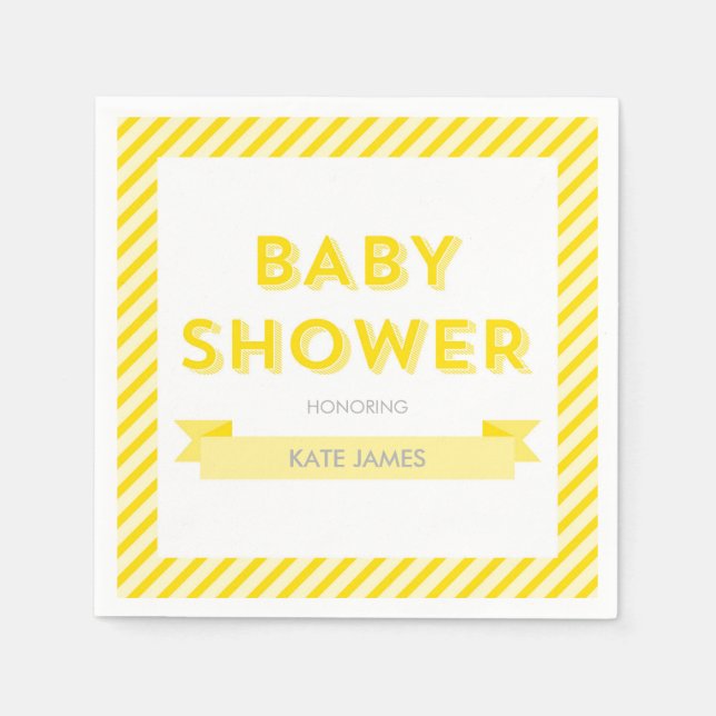 Modern Yellow Stripes Baby Shower Napkin (Front)