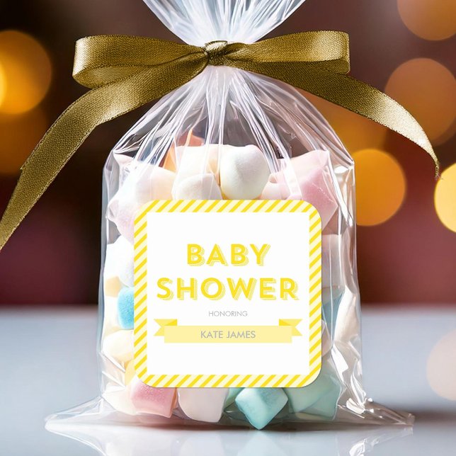 Modern Yellow Stripes Baby Shower Square Sticker (Creator Uploaded)