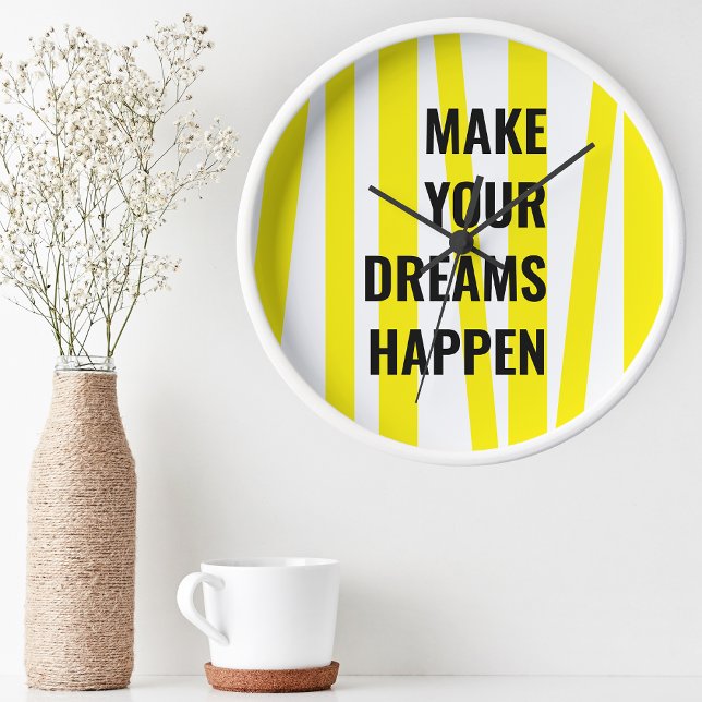 Modern Yellow Stripes & Make Your Dream Happen Round Clock (Creator Uploaded)