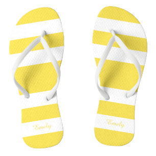 Modern Yellow Stripes Name Flip Flops