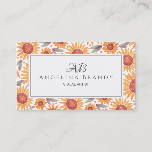 Modern Yellow Sunflower Floral Business Card (Front)