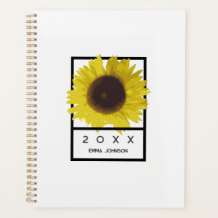Modern Yellow Sunflower Floral Custom Name Planner