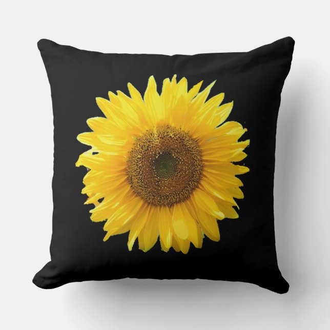 Modern Yellow Sunflower on Black Throw Pillow (Front)