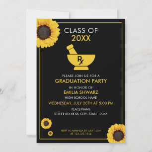Modern Yellow Sunflower Pharmacist Graduation Invitation