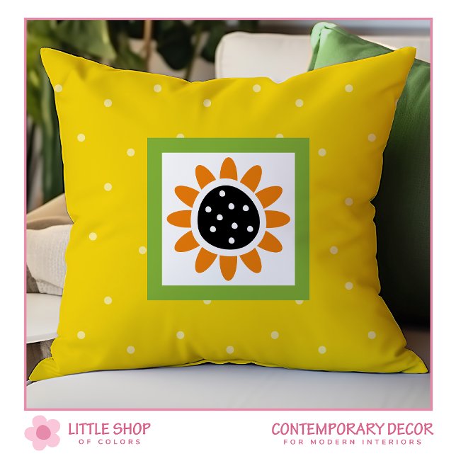 Modern Yellow Sunflower Polka Dot Pattern Cushion (Creator Uploaded)