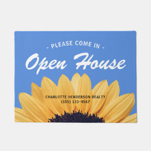 Modern Yellow Sunflower Real Estate Open House Doormat