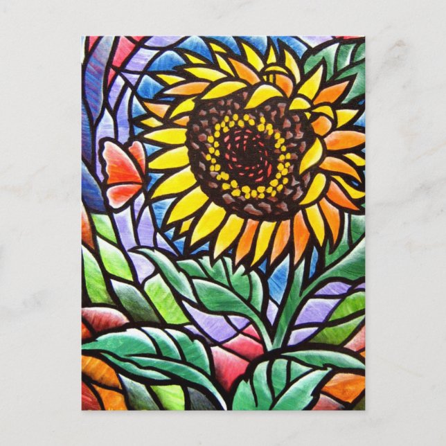 Modern Yellow Sunflower Stylish Floral Artwork Postcard (Front)