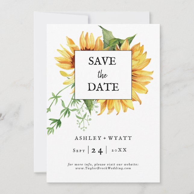 Modern Yellow Sunflower Wedding Flat Save The Date (Front)